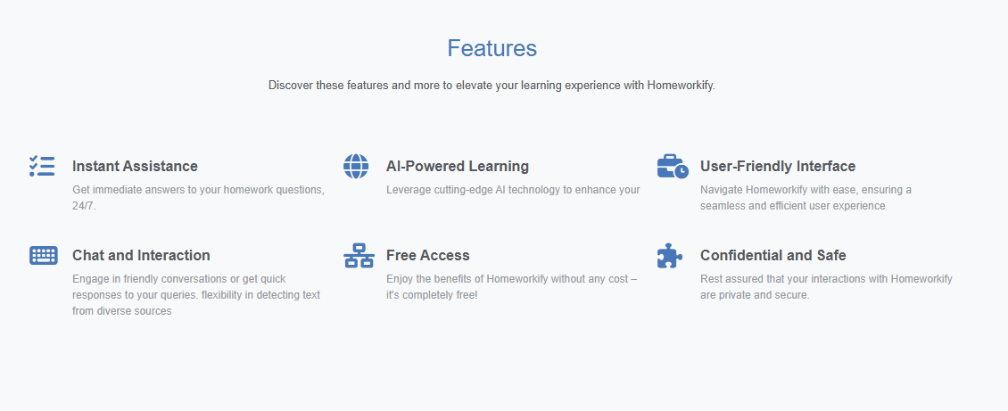 Features of Homeworkify